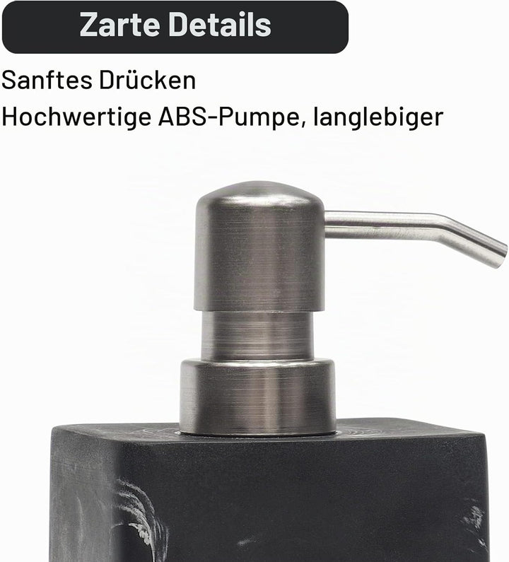 Suanti Badezimmer-Seifenspender-Set, weiss und schwarz, Marmor-Stil, mit rostfreier Silberpumpe, dek