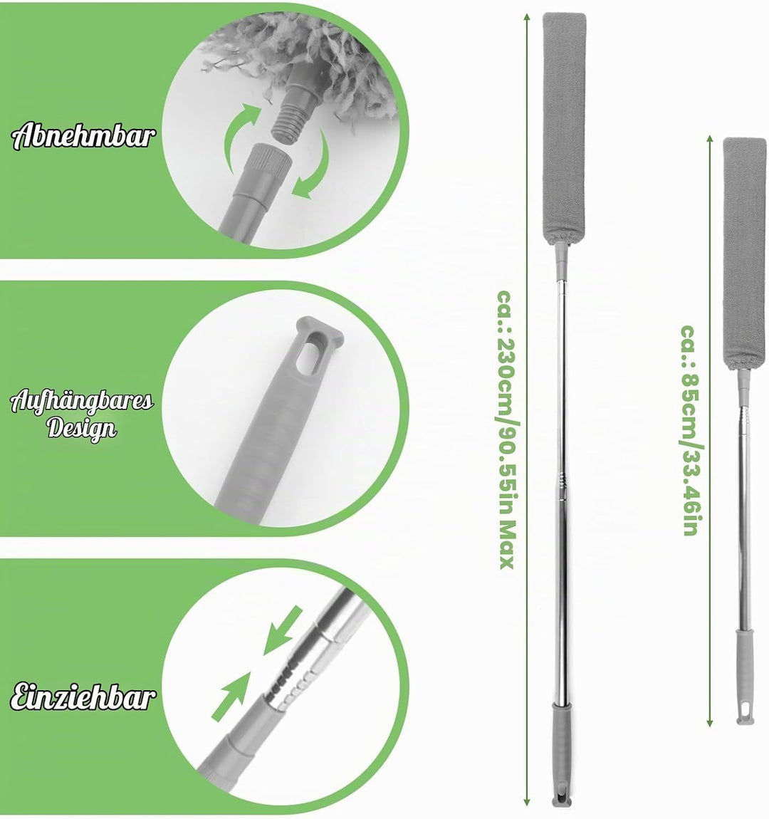 Staubwedel Teleskop, 6er Set Staubwischer Lang Ausziehbar Bis 250cm, Staubbesen Mikrofaser Waschbar