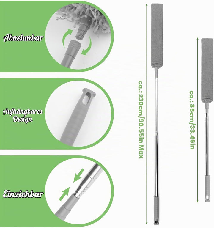 Staubwedel Teleskop, 6er Set Staubwischer Lang Ausziehbar Bis 250cm, Staubbesen Mikrofaser Waschbar