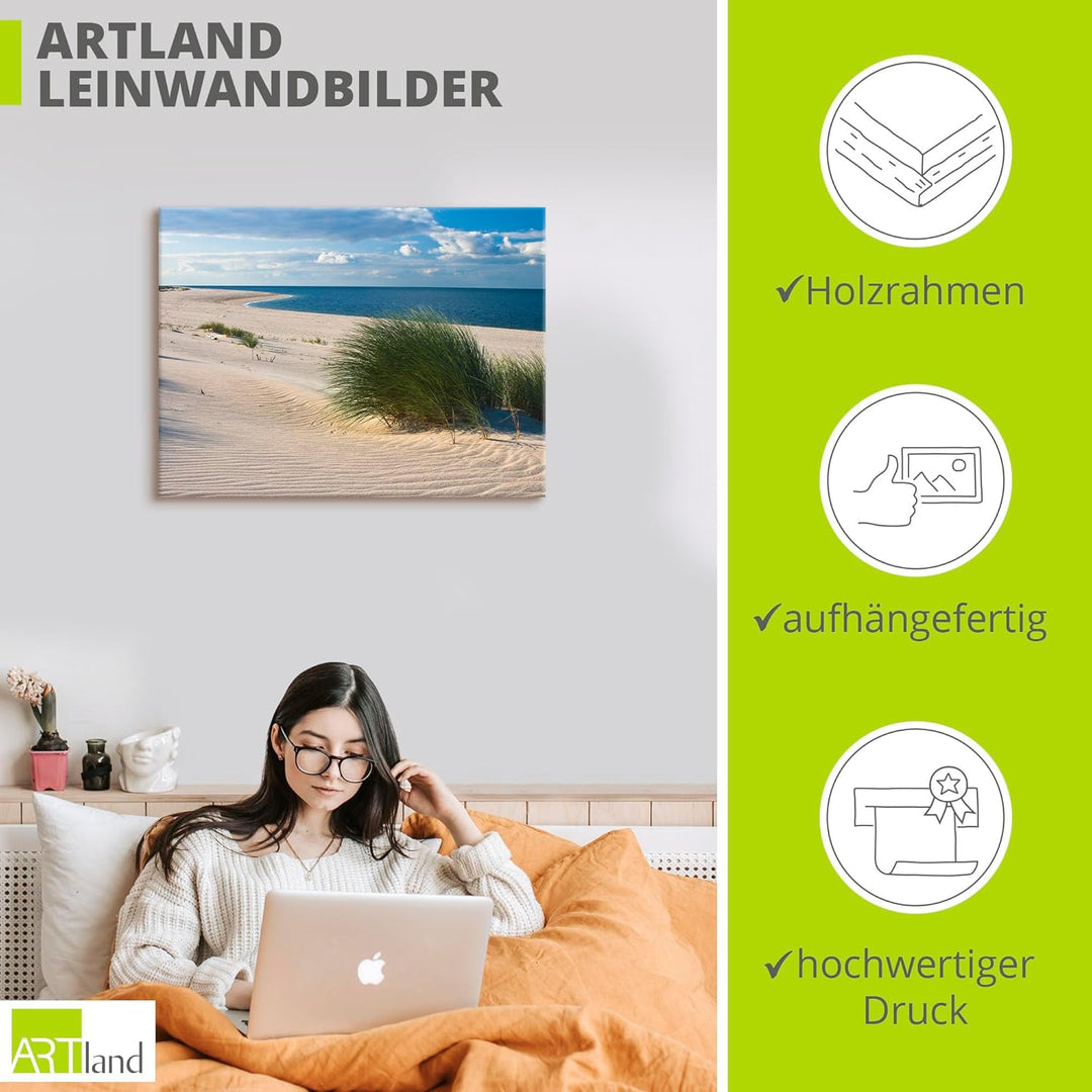ARTland Leinwandbilder Wandbild Bild auf Leinwand 80x60 cm Strand Meer Düne Küste Gräser Nordsee Mar