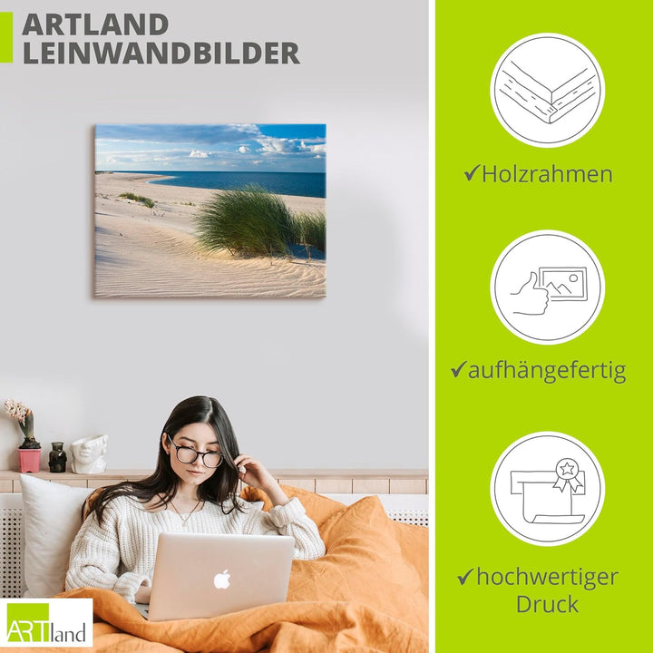 ARTland Leinwandbilder Wandbild Bild auf Leinwand 80x60 cm Strand Meer Düne Küste Gräser Nordsee Mar