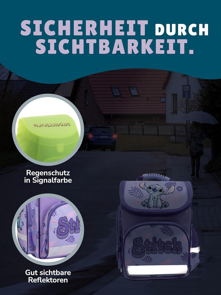Familando - Schulranzen Set - 10-teilig mit Schultüte - Disneys Lilo und Stitch - Ergonomisch, stabi