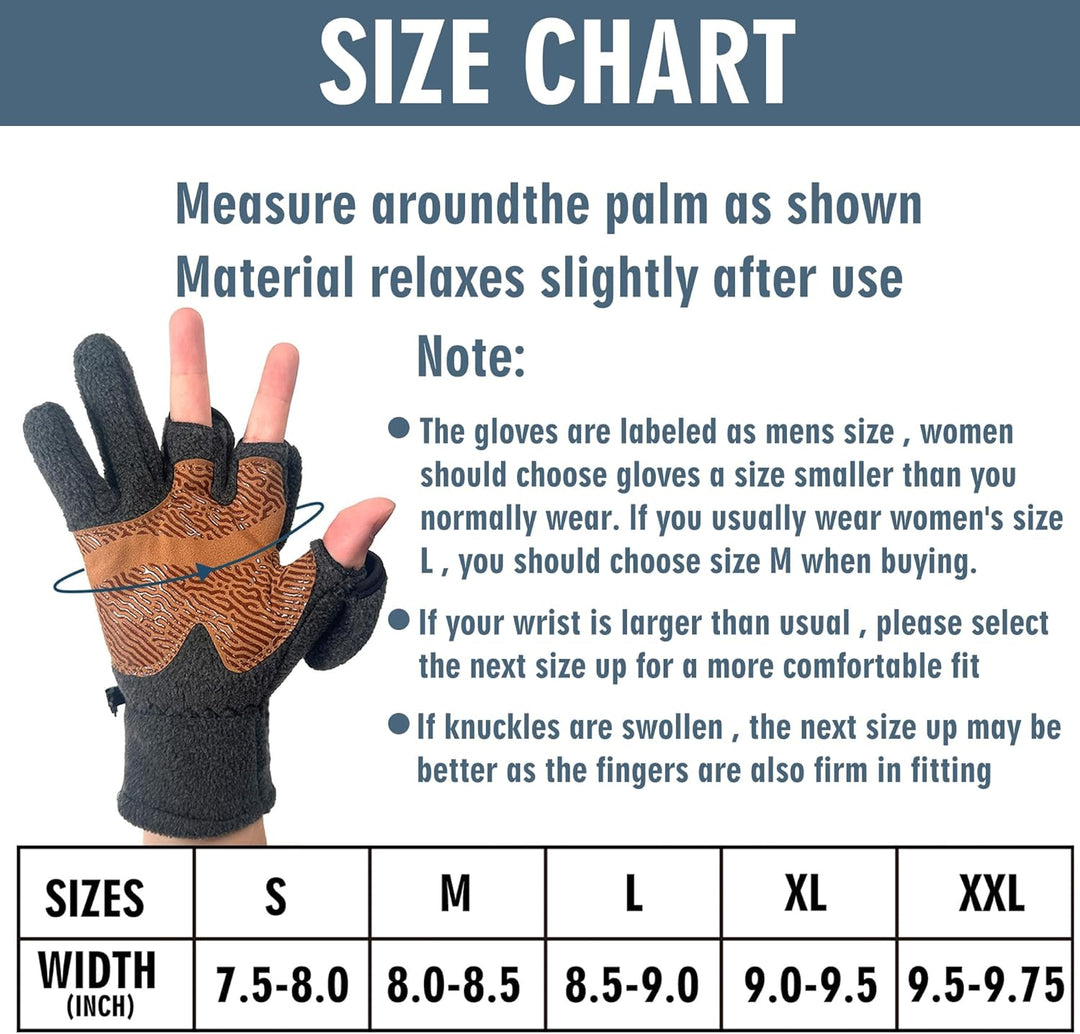 Palmyth Magnetische Fleece-Angelhandschuhe, wandelbar, 3 Finger, Eisangeln, warm für kaltes Wetter u