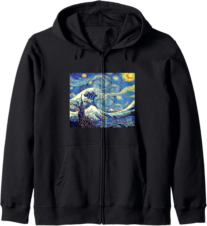 The Starry Night & The Great Wave off Kanagawa Combination Kapuzenjacke