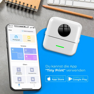 NK Tragbarer Fotodrucker – kabelloser Mini-Thermodrucker für Mobilgeräte, inklusive Papierrolle und