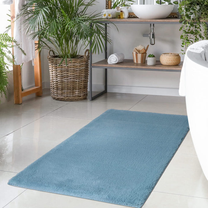 carpet city Badteppich Blau - 40x60 cm Einfarbig - Badematte rutschfest, waschbar, weich, saugfähig,