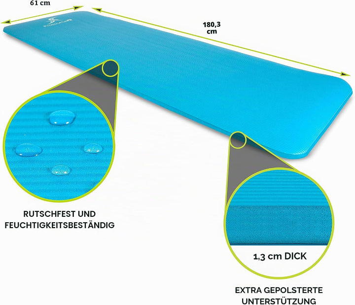 ProsourceFit Extra Thick Yoga and Pilates Mat 1/2" Aqua, 1/2" Aqua