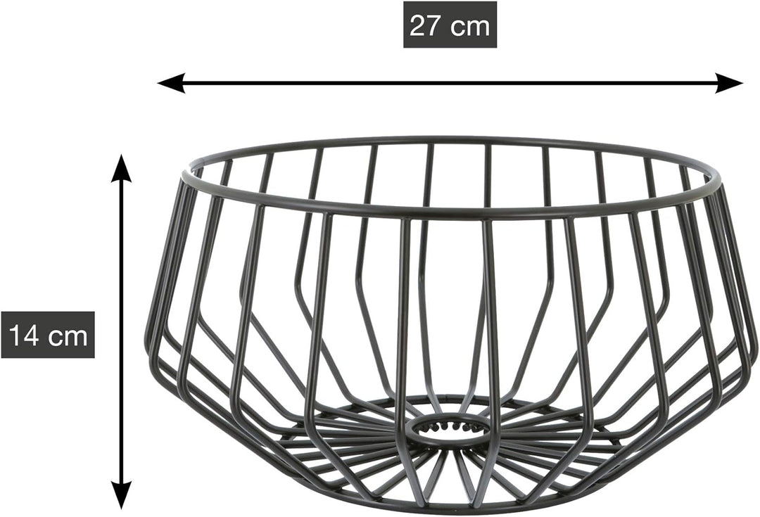 A'Domo Point-Virgule Obstkorb aus Metall, skandinavische wohnungs deko drahtkorb, Schwarz, ø 27 cm H