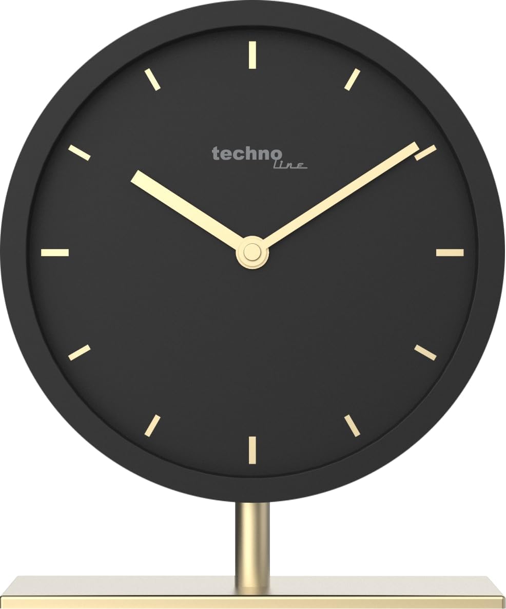 Technoline Modell Gamma Elegante Tischuhr, Gold, schwarz, Quarzuhr, lautols, Silent movment