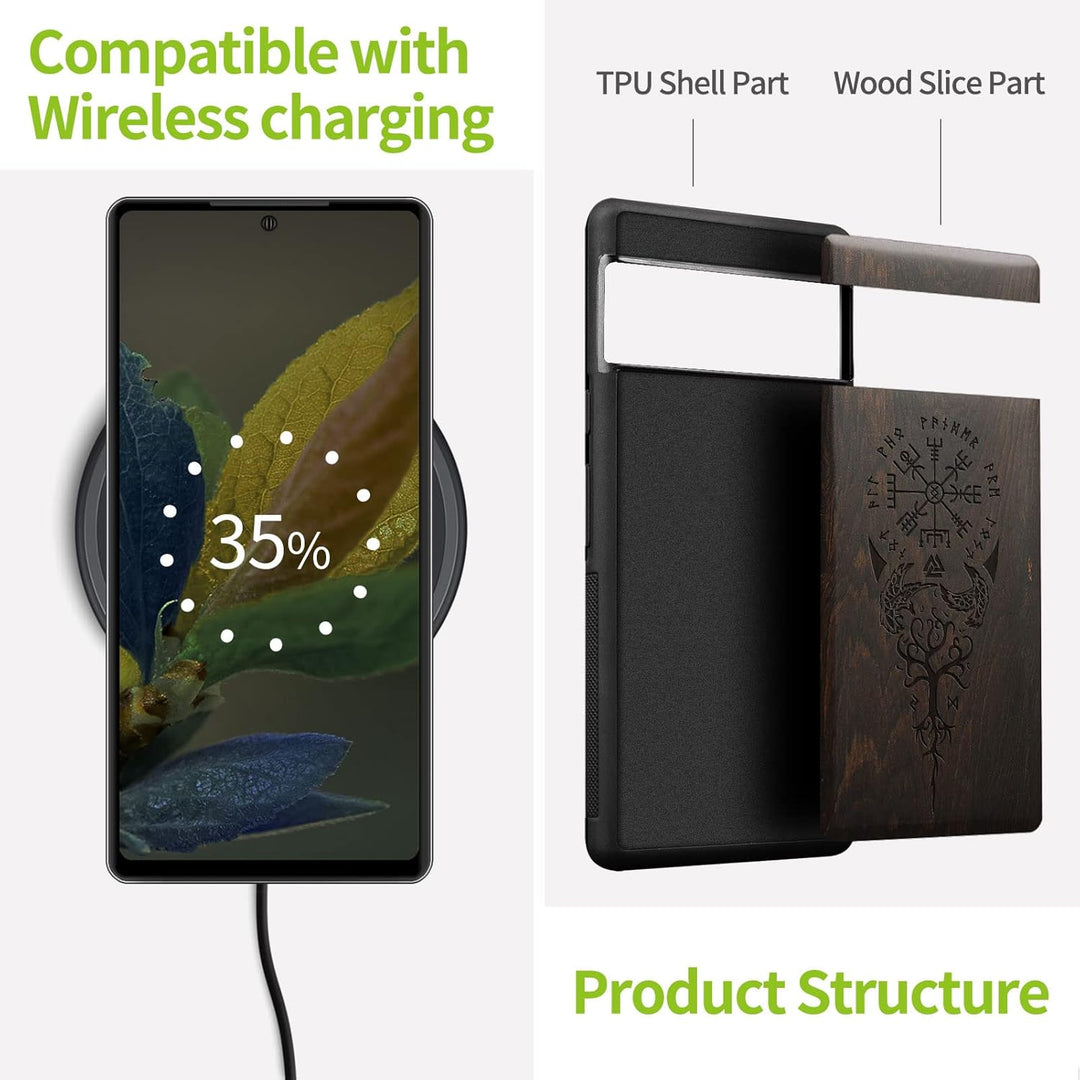 Carveit Holz Handyhülle für Google Pixel 7a Cover [Einzigartiges Design Case] Stossstange hülle Komp