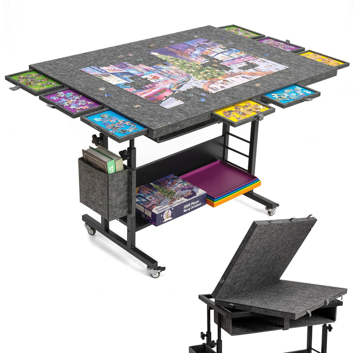 Tektalk Faltbarer Filz-Puzzle-Tisch mit Höhenverstellung, Puzzle-Board für Erwachsene mit 2 Abdeckun