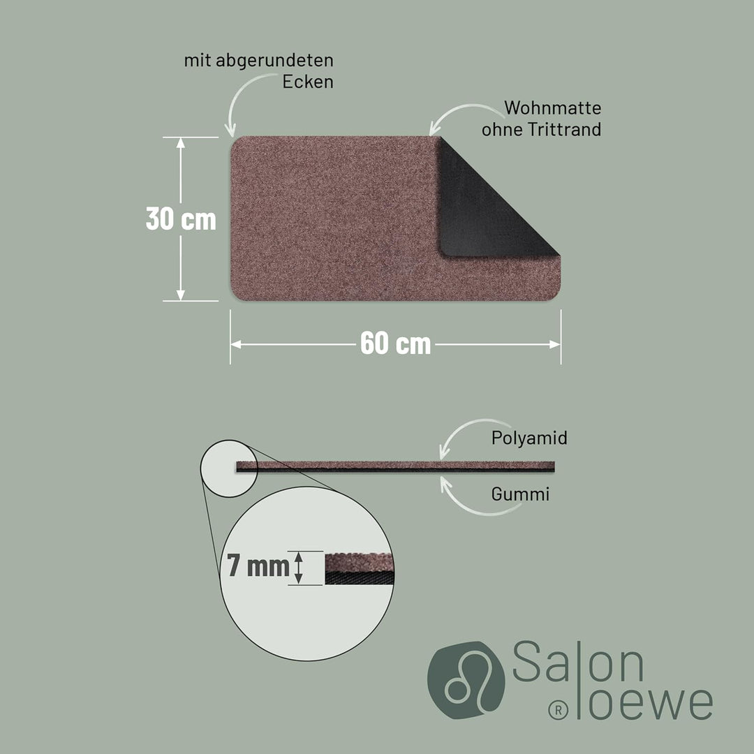 Salonloewe Fussmatte waschbar Nougat 30x60 cm Schmutzfangmatte Schuhparkplatz Eingangs-Matte klein u
