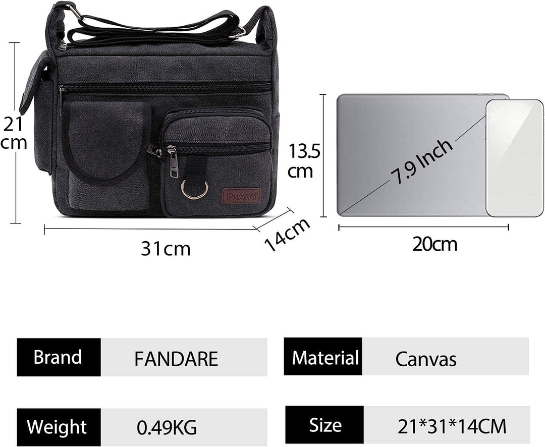 FANDARE Umhängetasche Schultertasche 7.9 inch iPad Tasche Unisex Vintage Canvas Messenger Tasche für