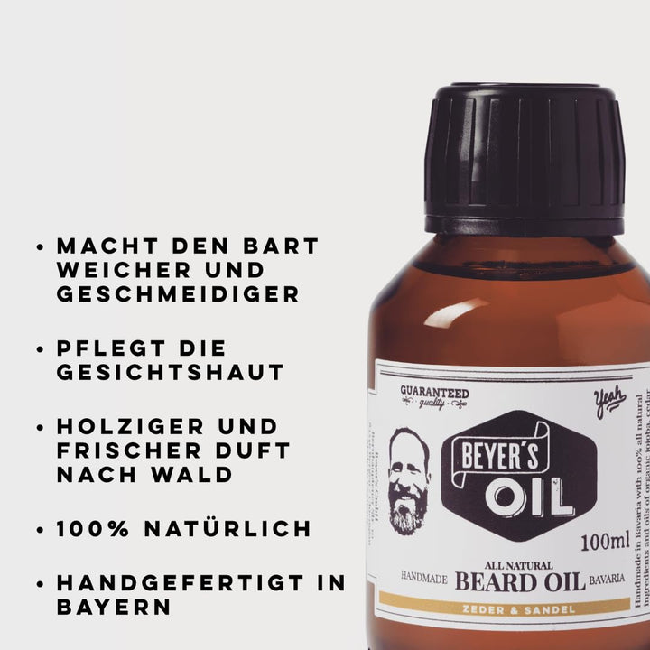 Beyer’s Oil Bartöl Zeder & Sandel XXL 100ml - 100% natürliche Bartpflege - Macht den Bart weich und