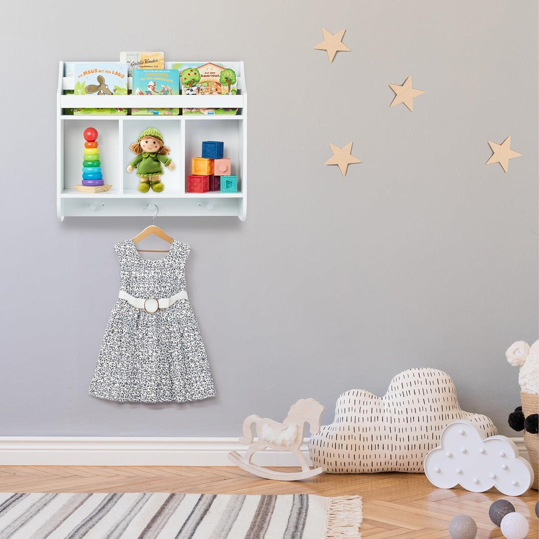 Relaxdays Kinderregal, 5 Fächer &amp; 3 Haken, Kinder Bücherregal Wand, HBT: 51,5 x 60 x 17,5 cm, hängen