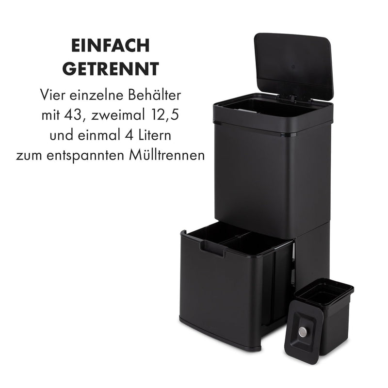 Klarstein Royal Trash Sensor-Mülleimer, 72 L Volumen in 4 Behältern, Restmüll & Recycling-Abfälle: 4