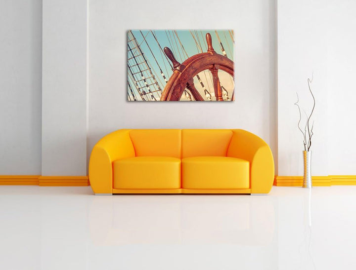 Pixxprint Steuerrad auf dem Schiff 100x70cm Leinwandbild Wandbild Kunstdruck, 100x70