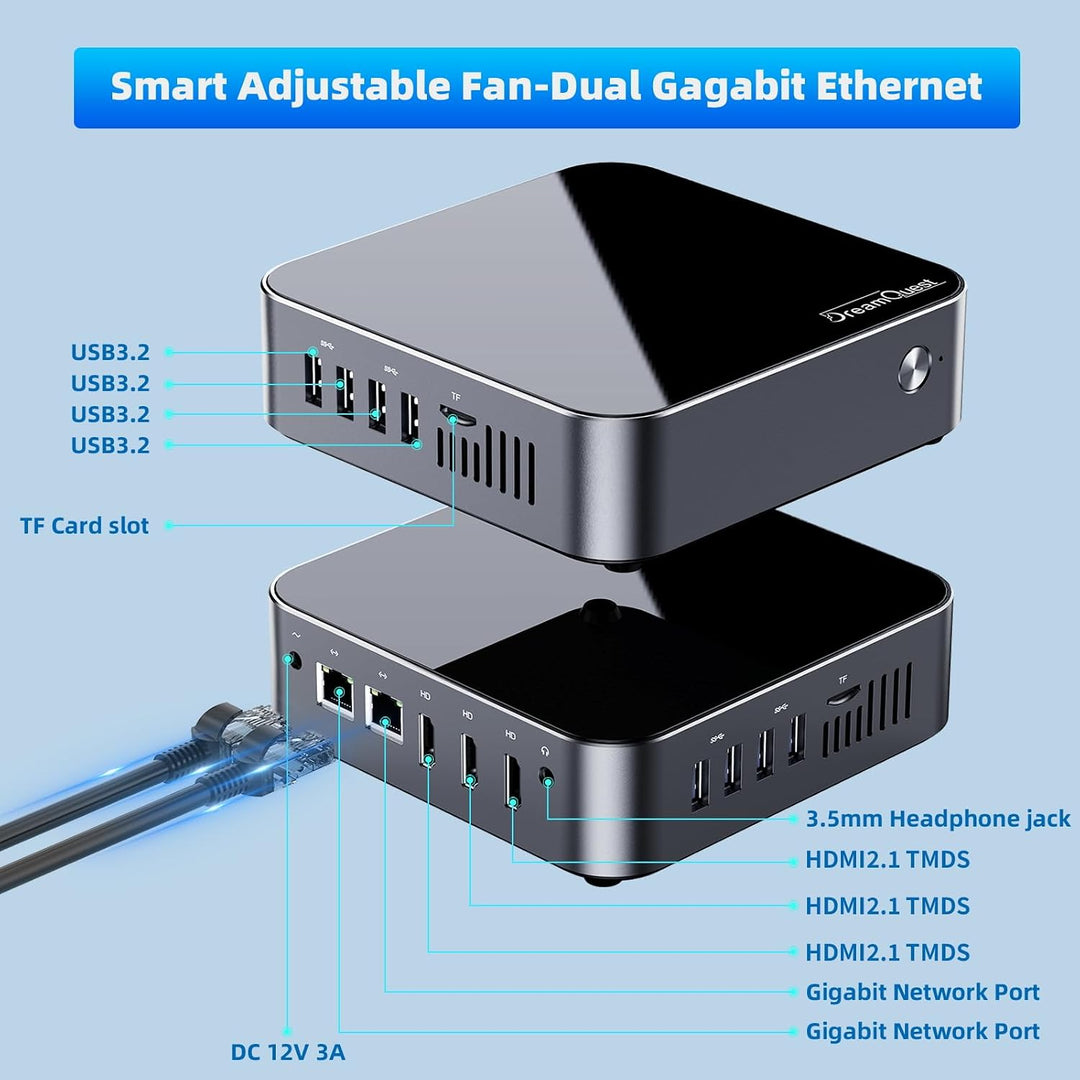 DreamQuest Mini PC Windows 11 Pro Vorinstalliert 16GB RAM 512GB SSD Intel N95 (bis zu 3.4Ghz) Micro