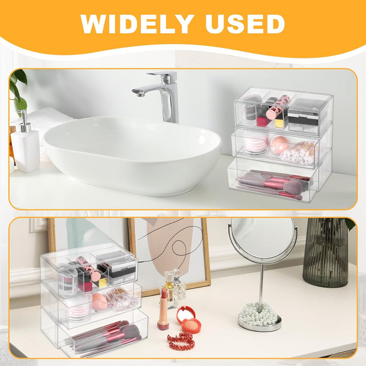 Hejo 3 Stück Acryl Kosmetik Organizer, Make up Organizer, Schminktisch Organizer, Schubladen Organiz