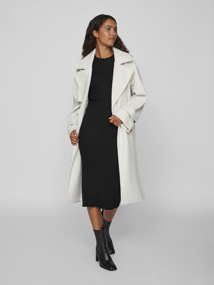 Vila Damen Vilandra L/S Coat/Su Langmantel 38 Super Light Natural Melan, 38 Super Light Natural Mela