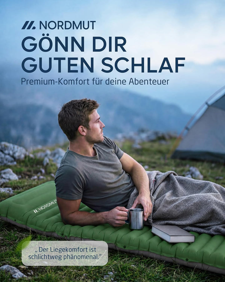 NORDMUT® Isomatte Schnellaufblasend mit integrierter Fusspumpe 10 cm - Isomatte Camping mit kleinem