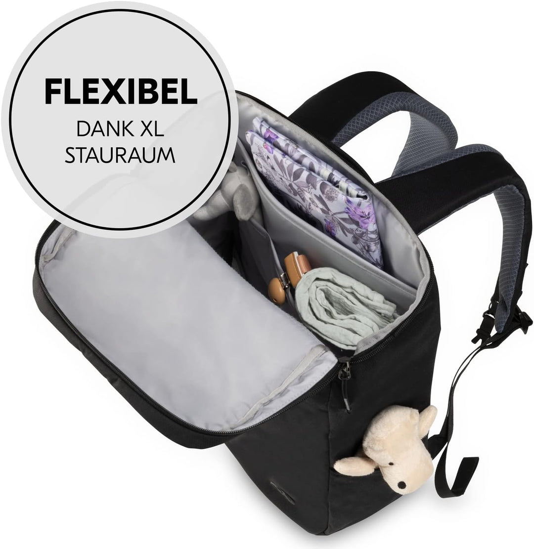 hauck Pack N Walk, Schwarz - Wickelrucksack und Wickeltasche 22 Liter mit Innentaschen, Aussenfächer