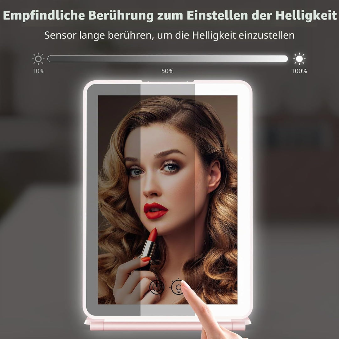 WEILY Schminkspiegel mit Beleuchtung, Kosmetikspiegel mit 5X Vergrösserung, 3 Farben Dimmbarer Touch