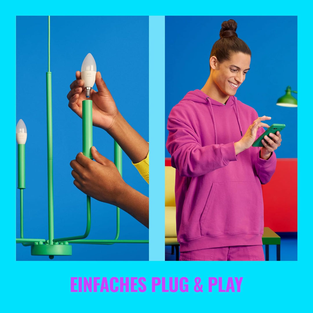 WiZ E14 LED Lampe Tunable White & Color, dimmbar, 40W, 16 Mio. Farben, smarte Steuerung per App/Stim