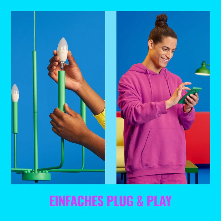WiZ E14 LED Lampe Tunable White & Color, dimmbar, 40W, 16 Mio. Farben, smarte Steuerung per App/Stim