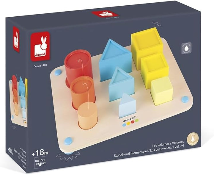 Janod - Grundlagen - Die Rauminhalte - Lernspiel aus Holz Babys und Kleinkinder 3-En-1 - Formen und