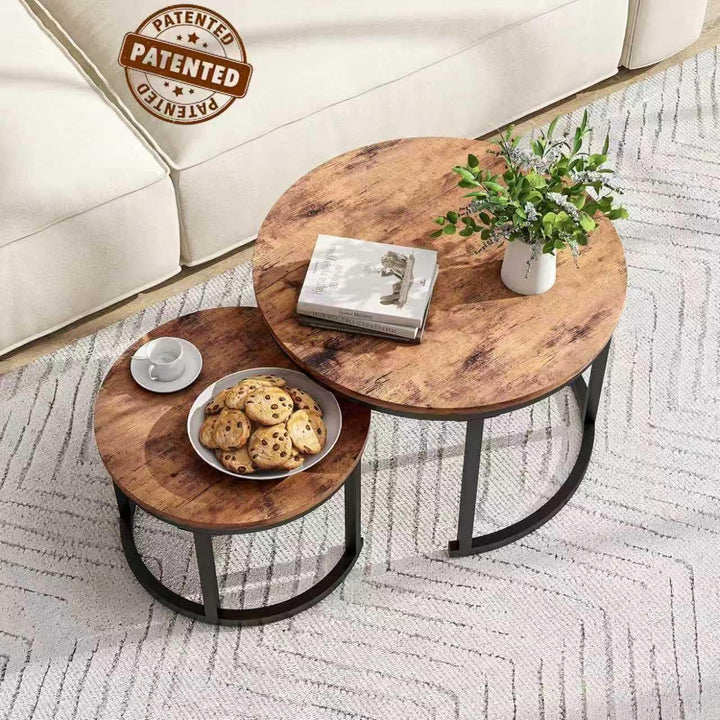 Couchtisch Rund, 2er Set Sofa Couchtisch Industrial Style, verschachtelte Beistelltische aus Metall