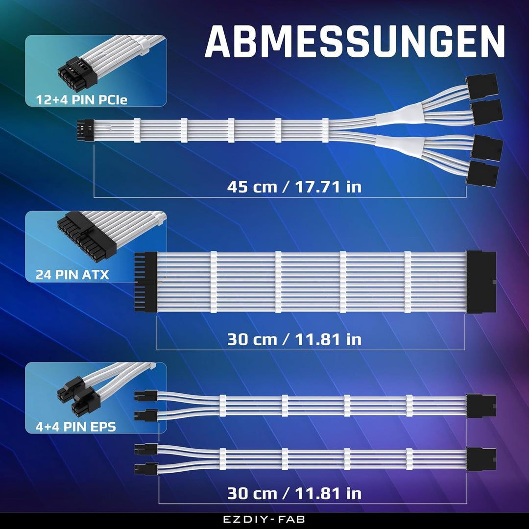 EZDIY-FAB PCIE 5.0 12VHPWR Sleeved Cable Kit, 16AWG Stromversorgungskabel Verlängerung, 24PIN-ATX/(4