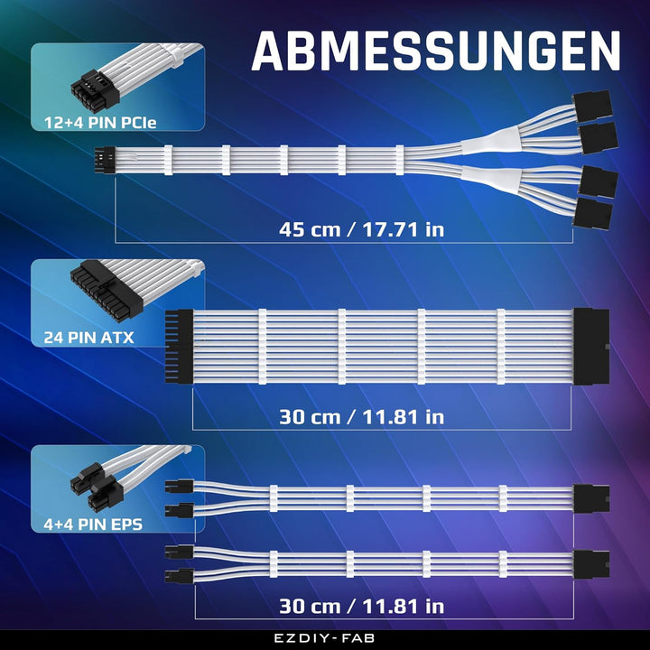 EZDIY-FAB PCIE 5.0 12VHPWR Sleeved Cable Kit, 16AWG Stromversorgungskabel Verlängerung, 24PIN-ATX/(4
