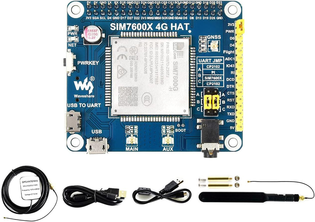 Waveshare 4G/3G/2G/GSM/GPRS/GNSS HAT for Raspberry Pi Jetson Nano Based on SIM7600G-H Supports LTE C