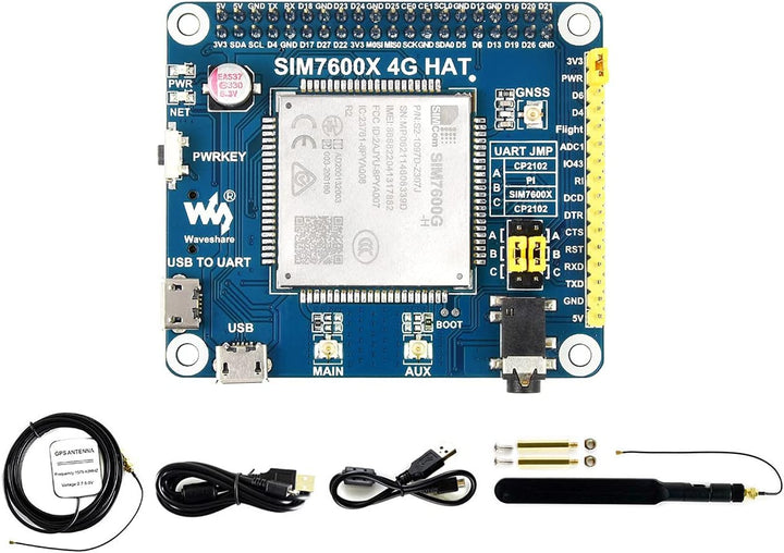 Waveshare 4G/3G/2G/GSM/GPRS/GNSS HAT for Raspberry Pi Jetson Nano Based on SIM7600G-H Supports LTE C
