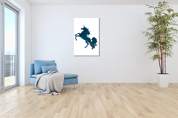 deyoli Einhorn Format: 80x60 Effekt: Monocrome Blau als Leinwandbild, Motiv fertig gerahmt auf Echth