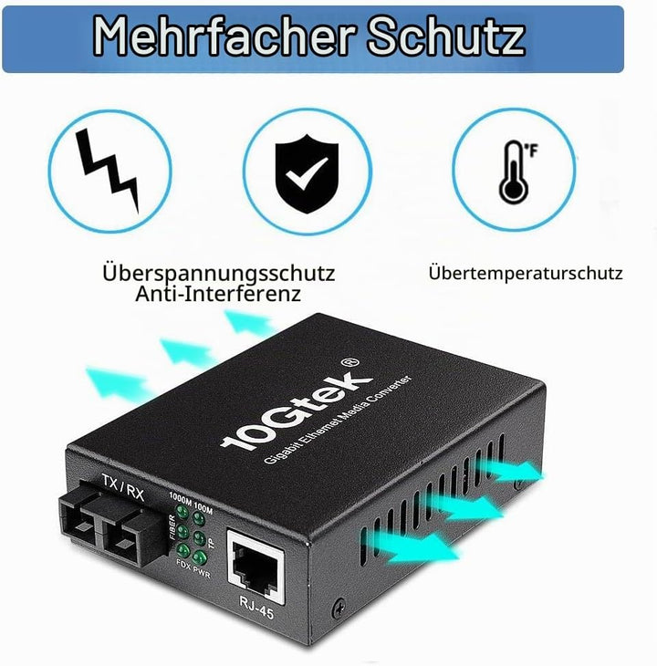 H!Fiber.com Gigabit Ethernet LWL Medienkonverter, 1.25Gb/s Singlemode Dual SC Transceiver, 10/100/10