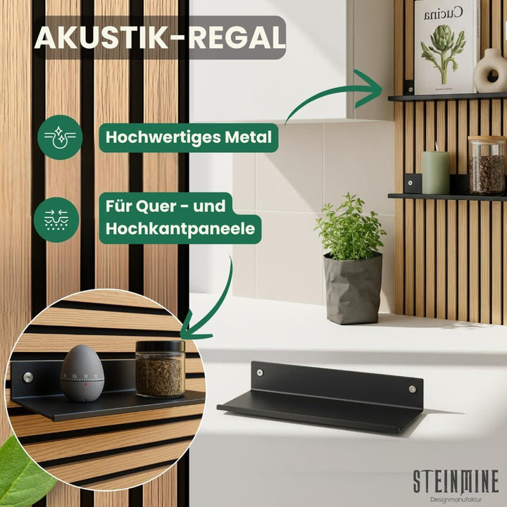 Steinmine - Designmanufaktur Wandregal Metall schwarz matt (13 x 24 cm) – Metallverschraubung – kein