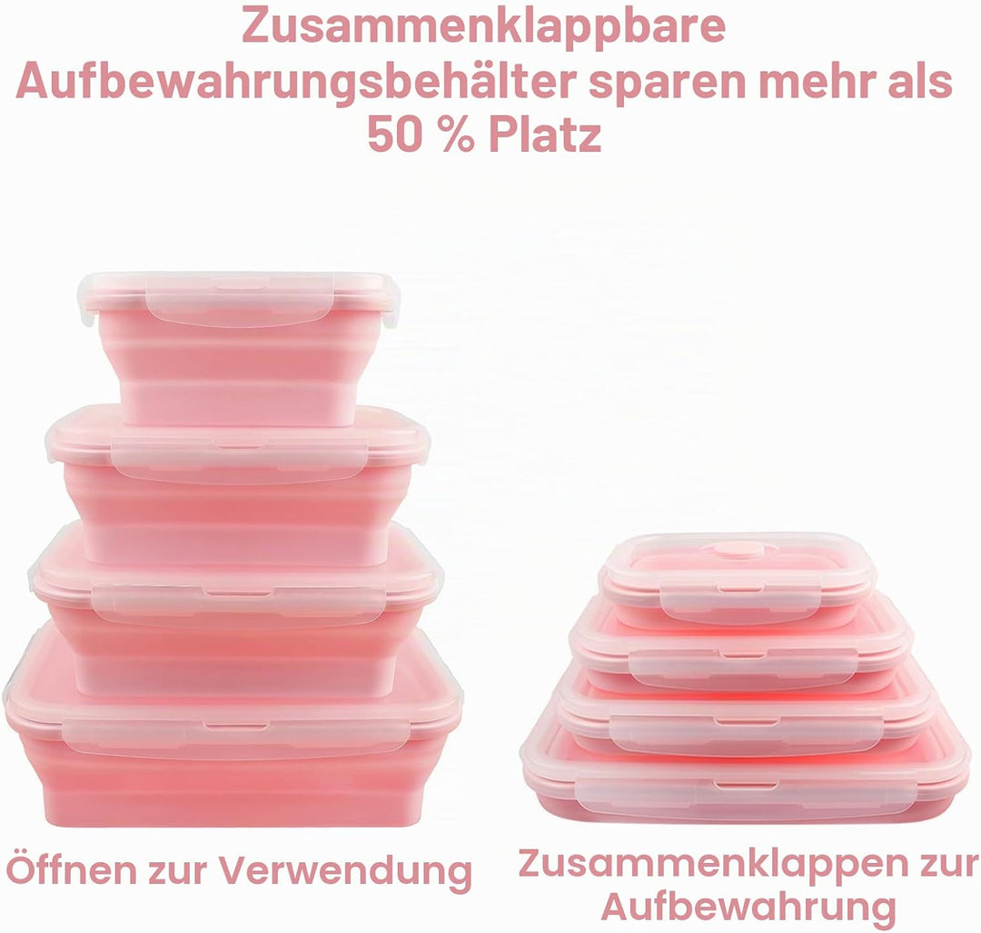 Zusammenklappbarer Aufbewahrungsbehälter aus Silikon mit Deckel, tragbarer Bento-Box zum Platzsparen