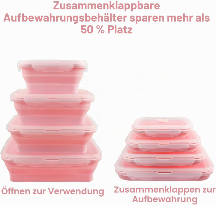 Zusammenklappbarer Aufbewahrungsbehälter aus Silikon mit Deckel, tragbarer Bento-Box zum Platzsparen