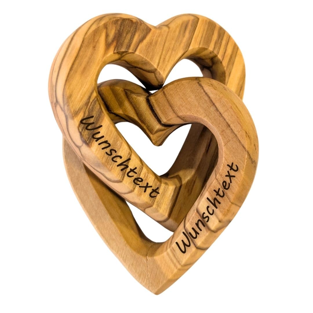 Kassis Geschenkartikel Personalisierte Olivenholz-Herzen für Brautpaar, zum Valentinstag, Jubiläum,