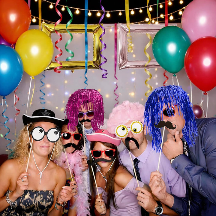 146 Stück Party Deko Fotobox Accessoires, Foto Booth Requisiten, Mützen Perücken Party Zubehör für H