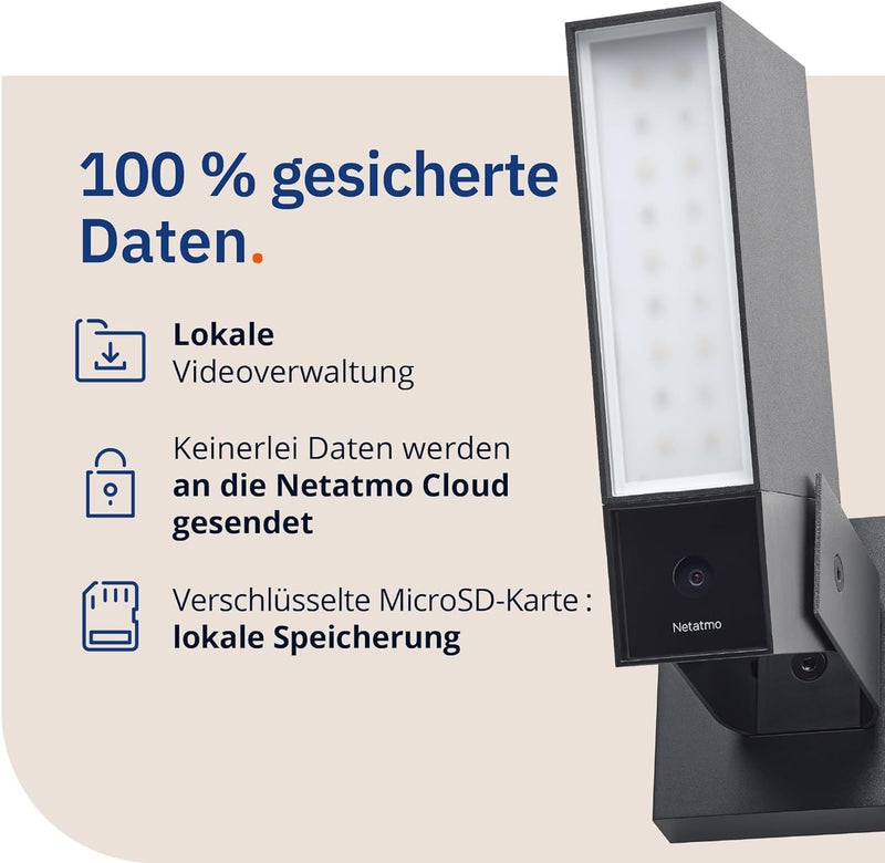 Netatmo Smarte Überwachungskamera Aussen, WLAN, Integrierte Beleuchtung 12W, Video HD 1080p 4MP, Bew