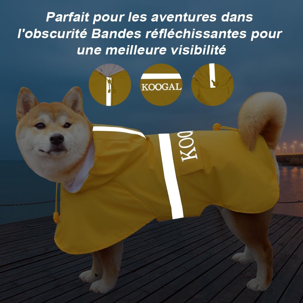 KOOGAL Grosse Hunde Regenjacken Mit Kapuze,Hunde Regenmantel,Mit Reflektierenden Sicherheitsstreifen
