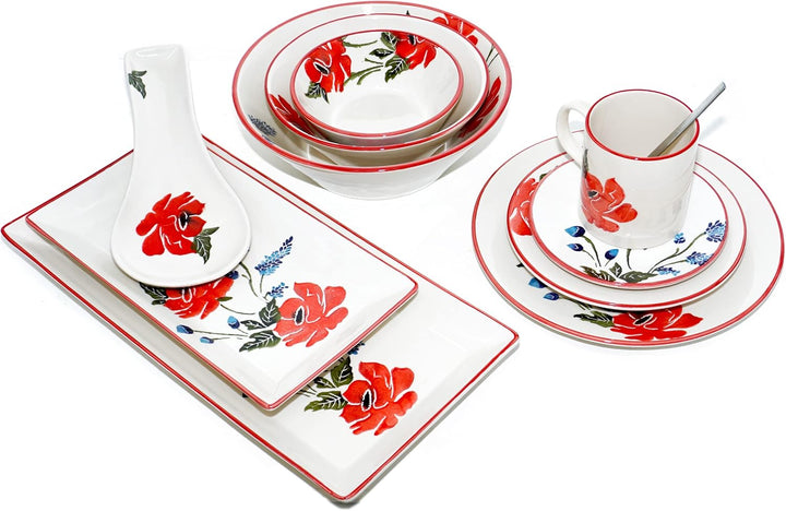 Lashuma Frühstücksteller 4er Set, flache Kuchenteller bunt Mohnblume, Keramikteller rund 15 cm Ø 15