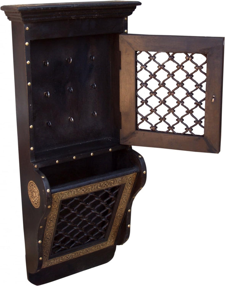 GURU SHOP Indischer Schlüsselkasten mit Briefablage im Kolonialstil - Muster 16, Braun, 59x26x12 cm,