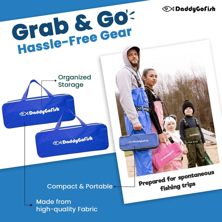 DaddyGoFish Angelset für Kinder mit Rute und Rolle, Angelausrüstung und Zubehör – Angel-Kombi für Ju