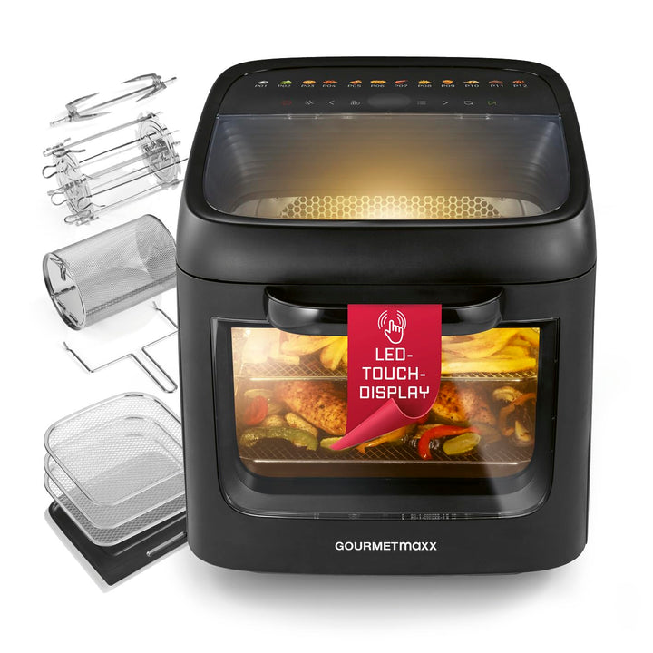GOURMETmaxx Heissluftofen mit Panoramadach & Frontfenster 12,5 L | Heissluftfritteuse mit 9 Funktion