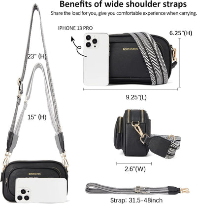 BOSTANTEN Damen Handy Umhängetasche, PU Leder Crossbody Schultertasche, Umhängetasche mit Breitem Gu