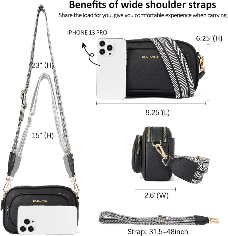 BOSTANTEN Damen Handy Umhängetasche, PU Leder Crossbody Schultertasche, Umhängetasche mit Breitem Gu